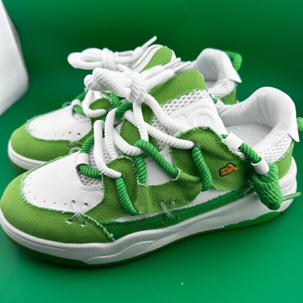 MEN's COLORBLOCK LACE-UP FRONT FRAYED HEM MESH SPLICED SNEAKERS SIZE 44 (11-11.5 - Picture 2 of 10